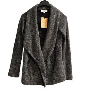 La Ligne Matteo Cardigan Sweater Women M Black Marbled Knit Open Waterfall Front